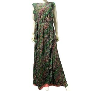 Y2K BCBGMAXAZRIA Silk Chiffon Watercolor Maxi Gown Dress Women’s L Pink